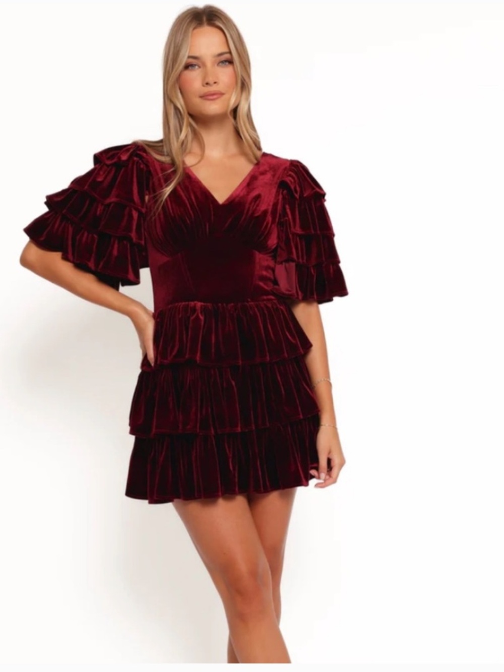 Petal & Pup Agnes Mini Dress in Wine, Size Small